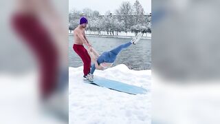 Crazy Yoga in the Snow with girl! ????