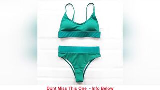 INGAGA High Waist Bikinis 2021 Swimwear Women Push Up Swimsuits Solid Brazilian Bikini Ribbed Biqui